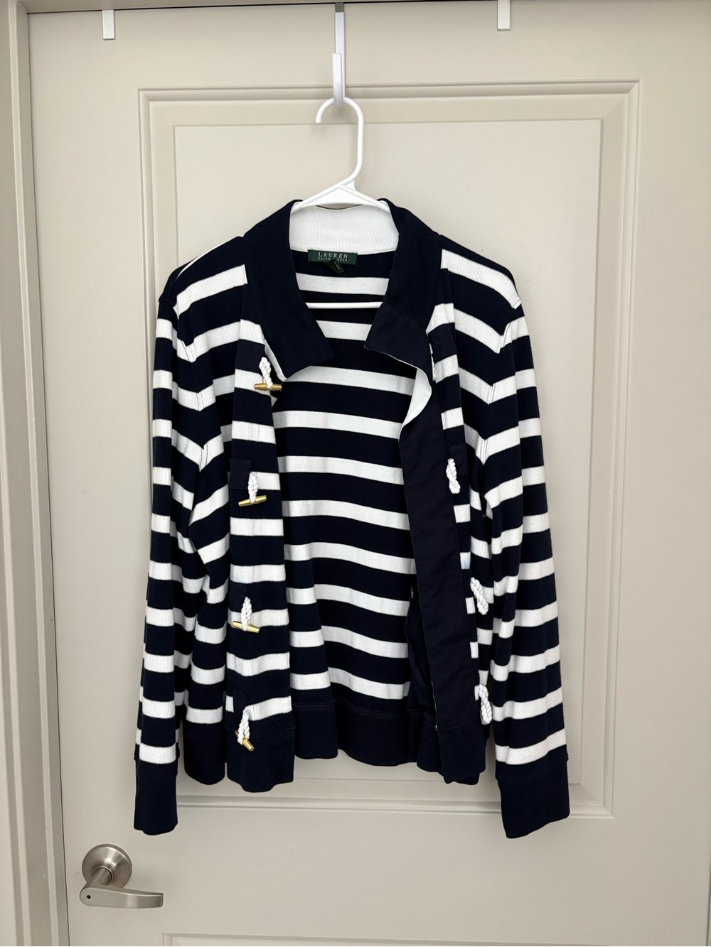 Ralph Lauren Navy & White Striped Nautical Cardigan Size XL